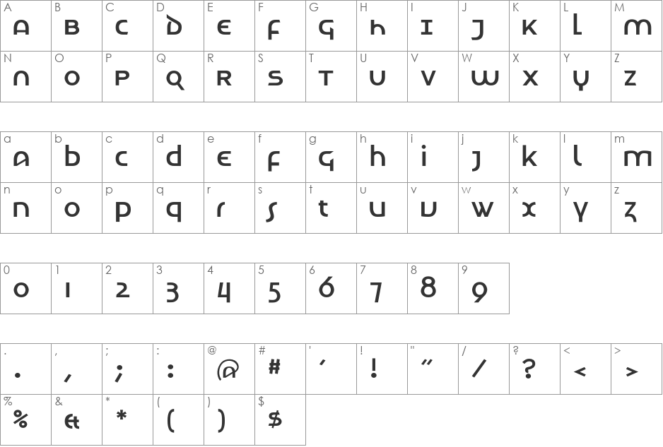 Techno font character map preview