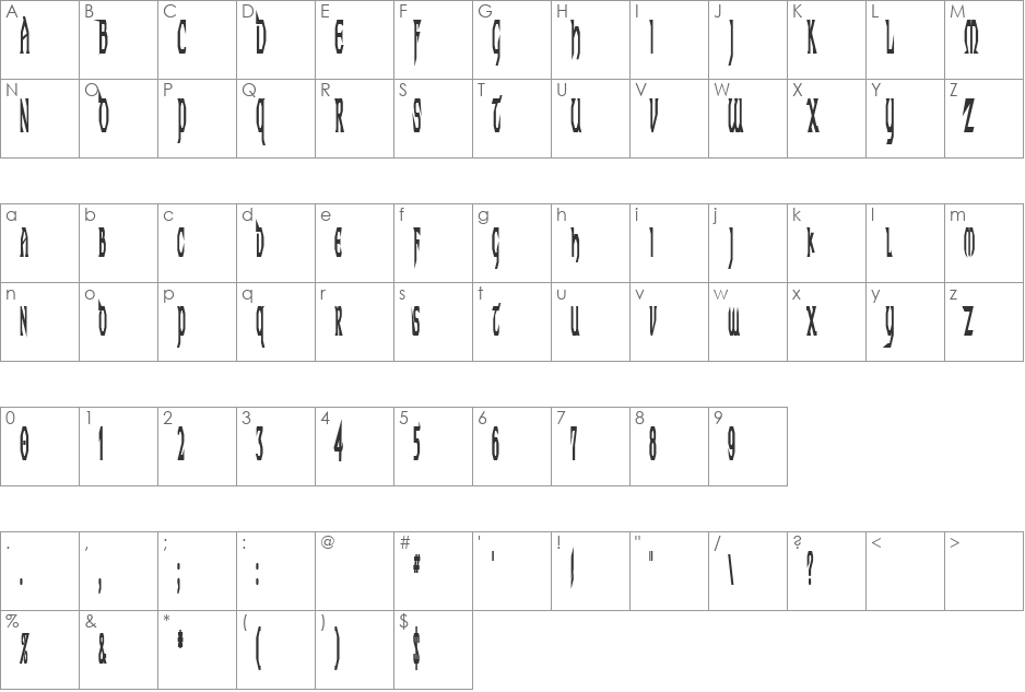 Techno Longer font character map preview