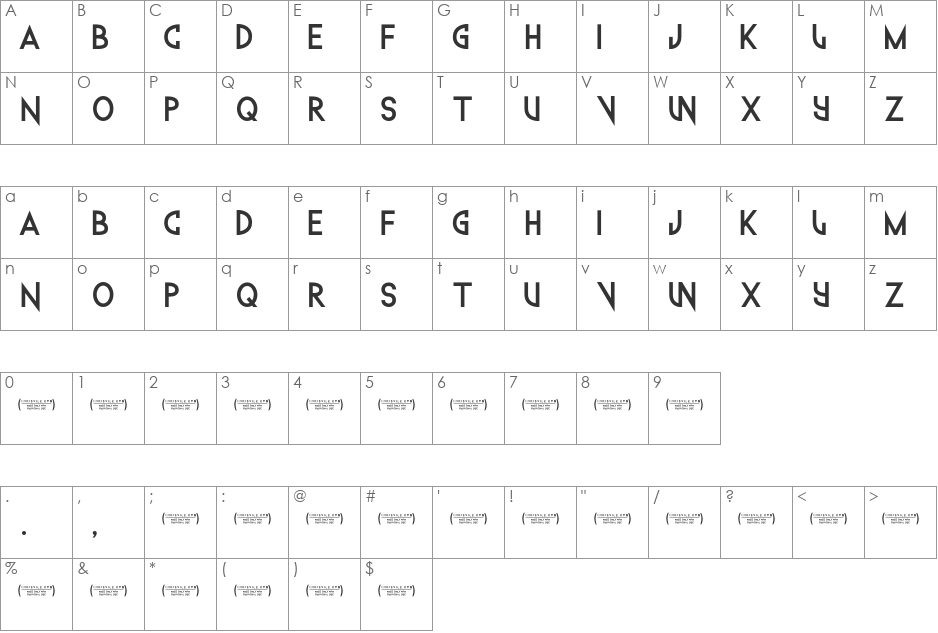 Techno Wanker font character map preview