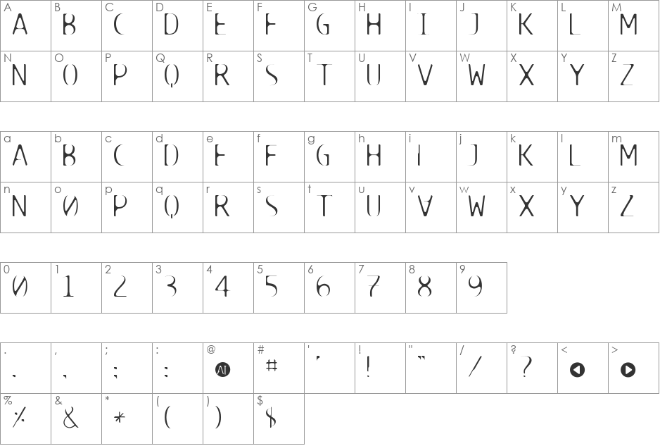 TECHNOIRE font character map preview