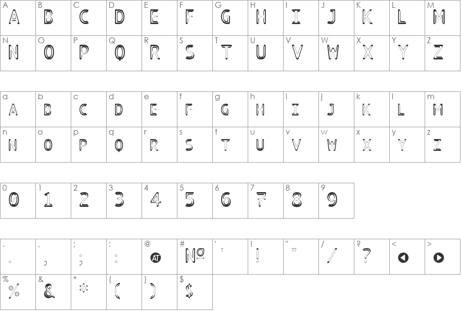 TECHNOIRE font character map preview