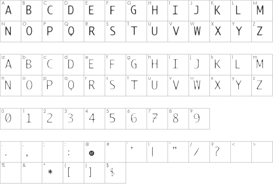 TECHNOIRE font character map preview
