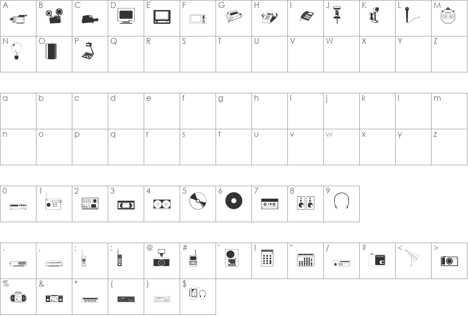 Technology font character map preview