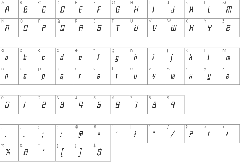 TechSchoolCondensed font character map preview