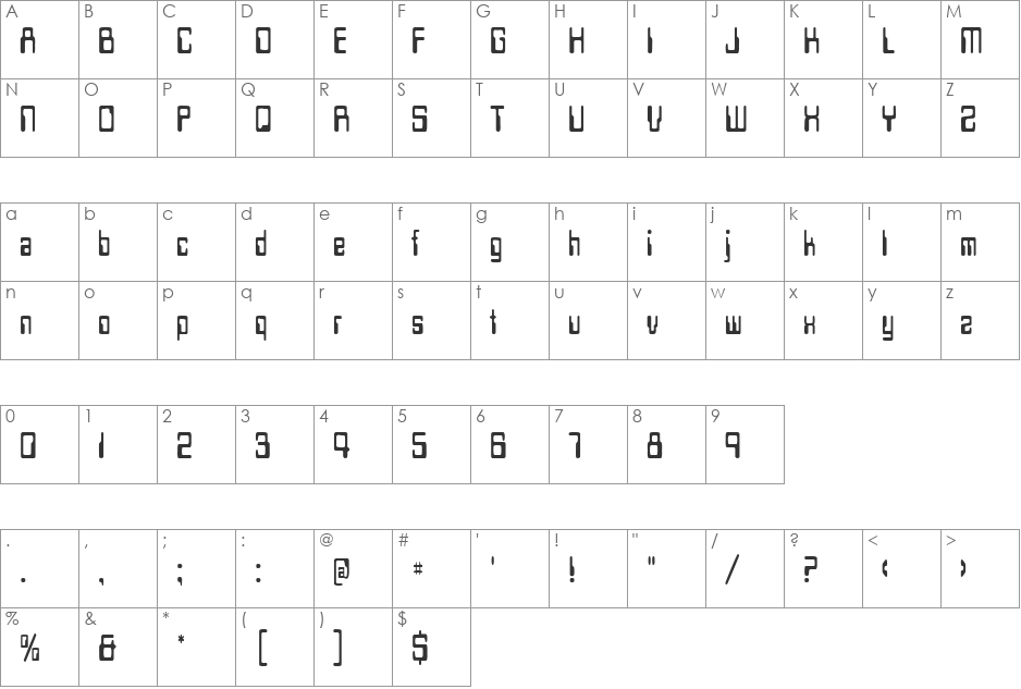 TechSchoolCondensed font character map preview