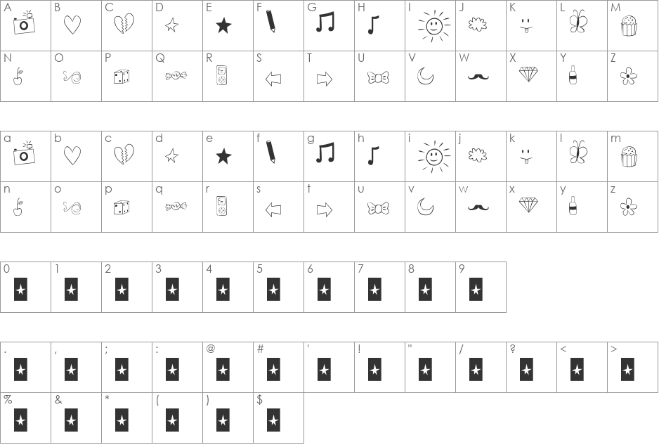 Bella K. Dings Are Cool font character map preview