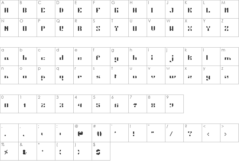 TECHSQUISITE font character map preview
