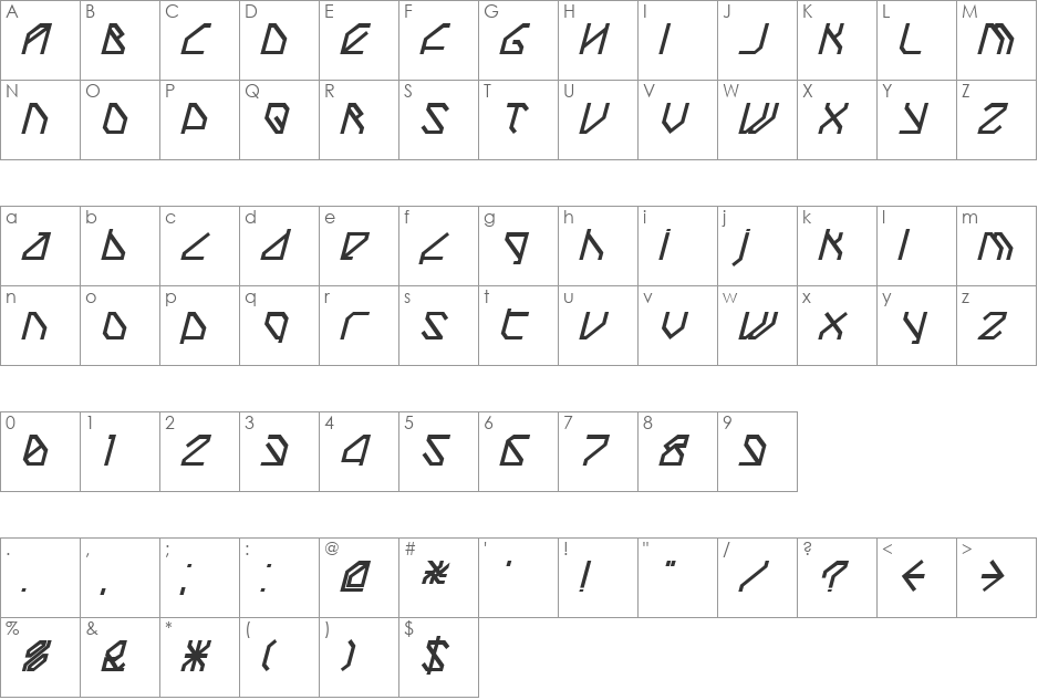 TechstepBold Oblique font character map preview