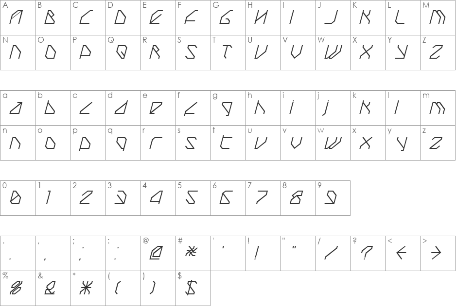 TechstepRegular Oblique font character map preview