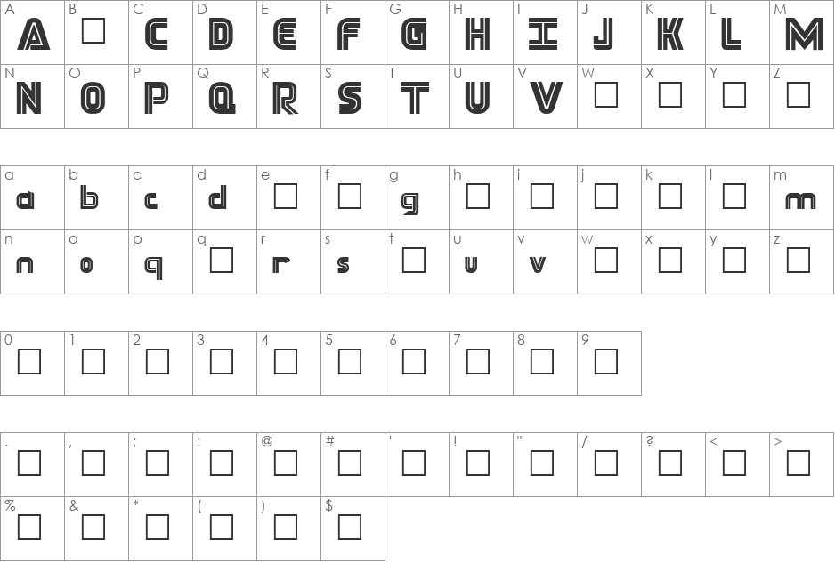 Techtonic font character map preview