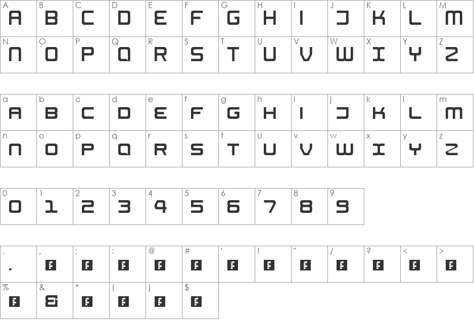 Techwave font character map preview