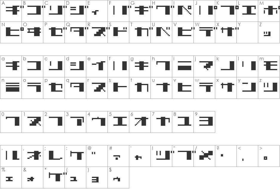 TECNO STRESS KATAKANA font character map preview