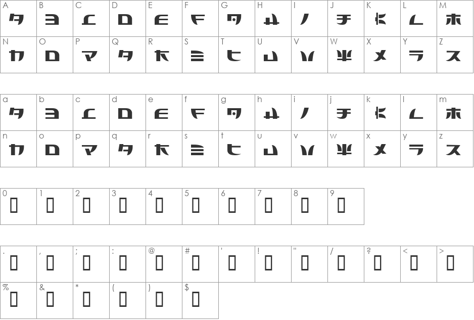 Tecnojap font character map preview