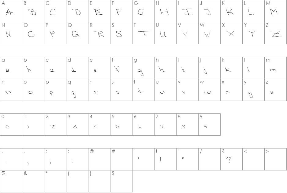 TEDDY font character map preview