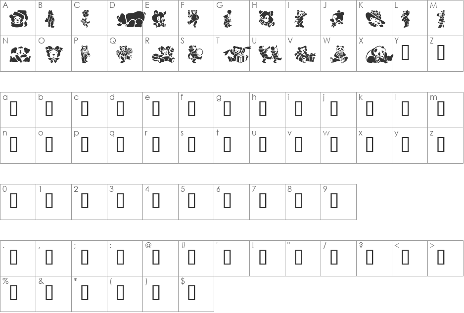 TeddyBears font character map preview