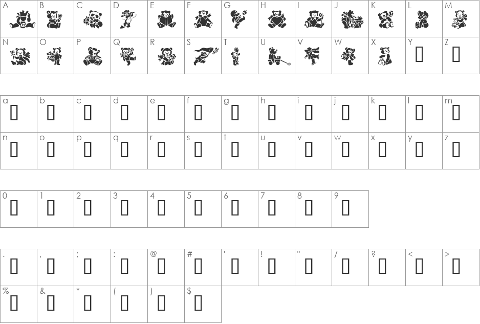 TeddyBears2 font character map preview