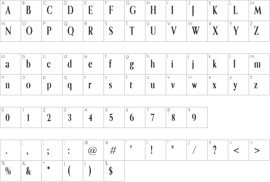Tedeus font character map preview
