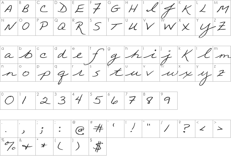 Teej Van Loo font character map preview