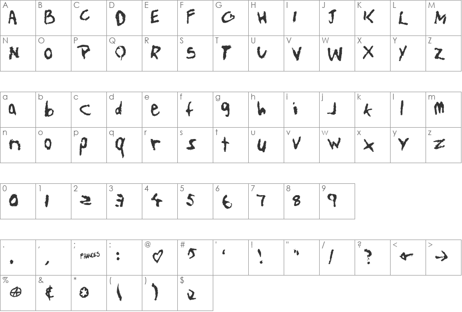 teen spirit font character map preview