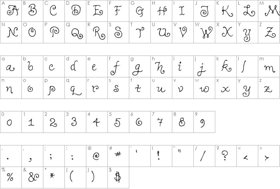 Teenage Girl 3 font character map preview