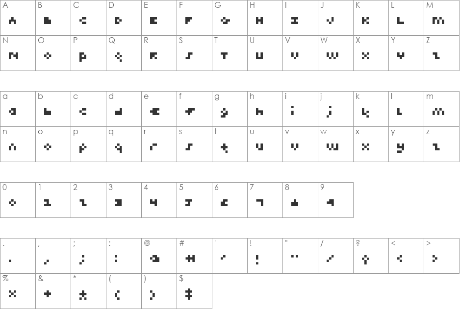 Teeny-Pix font character map preview