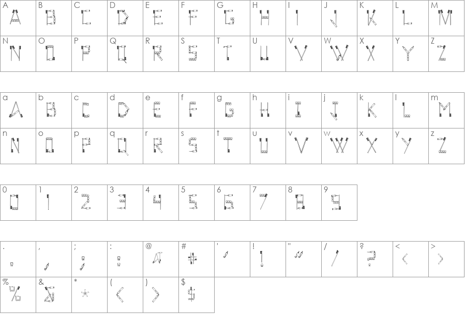 Teethee font character map preview