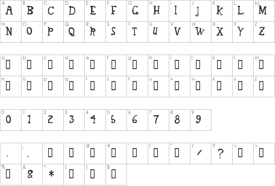 TEGEY font character map preview
