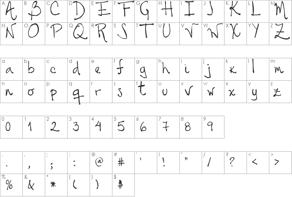 Tehzeta font character map preview