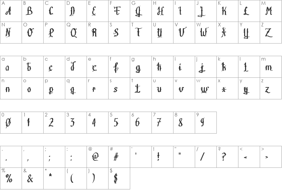 Teitheas font character map preview