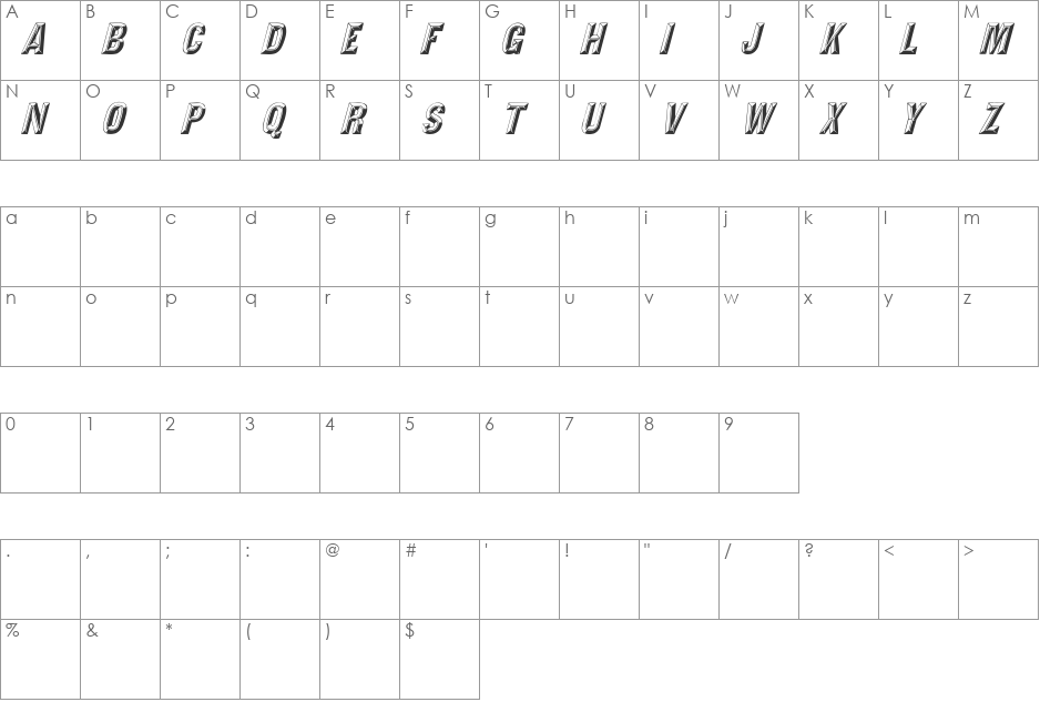 Tejaratchi italic font character map preview
