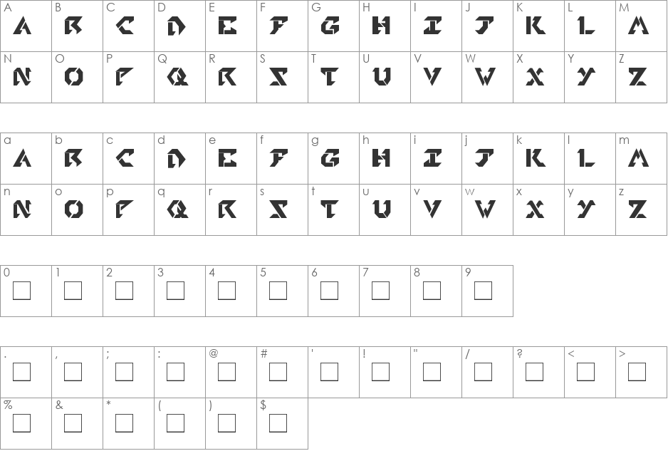 TekHead PD font character map preview