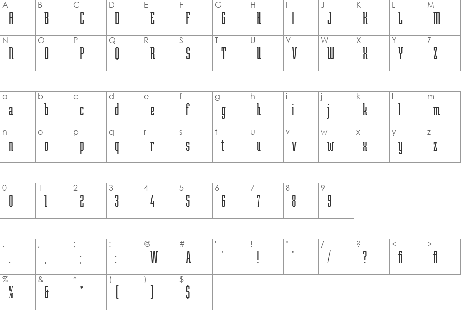 Teknik LET font character map preview