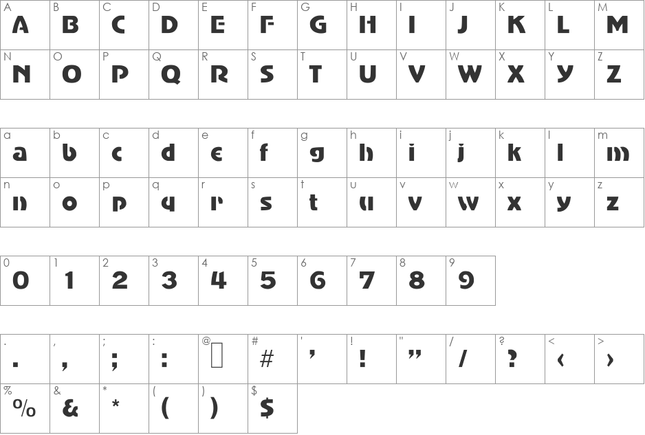 Adventurer Light SF font character map preview